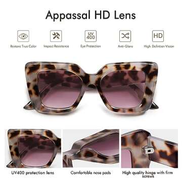 Appassal Retro Oversized Square Cateye Sunglasses for Women Men Trendy UV400 Designer Shades AP3666 Tortoise/Pink