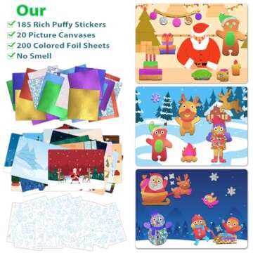 SOOVSY 200 Sheets Christmas Art & Craft Activity, Foil Art Fun Kit for Kids, Foil Art for Kids Crafts Kit DIY Creative Birthday Gifts Travel Toys for 4 5 6 7 8 9 Years Old Kids Girls Boys