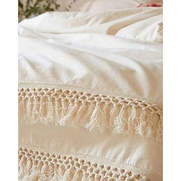 White Duvet Cover Fringed Cotton Tassel Boho Quilt Cover (96inL*104inW)