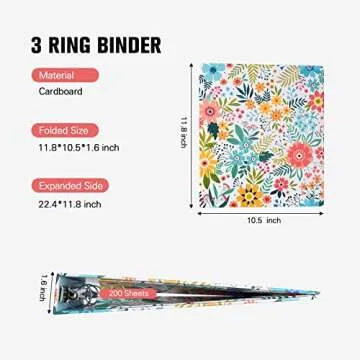 1-inch 3-Ring-Binder with Pockets 1'' Decorative Round Ring Binders for School Holds US Letter Size 8.5'' x 11'' 200 Sheets for Office/Home/Back to School, 2 Pack