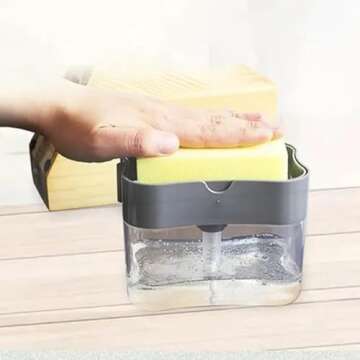 Dish Soap Dispenser and Sponge Holder for Kitchen Sink with Enhanced Features, Sponge Included, 13 Ounces, (Black)