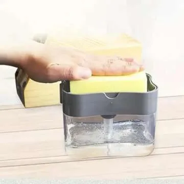 Dish Soap Dispenser and Sponge Holder for Kitchen Sink with Enhanced Features, Sponge Included, 13 Ounces, (Black)