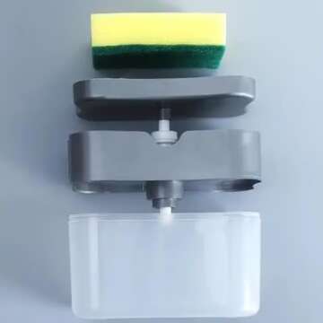 Dish Soap Dispenser and Sponge Holder for Kitchen Sink with Enhanced Features, Sponge Included, 13 Ounces, (Black)