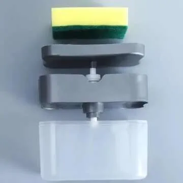 Dish Soap Dispenser and Sponge Holder for Kitchen Sink with Enhanced Features, Sponge Included, 13 Ounces, (Black)