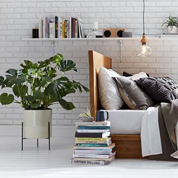 Amazon Brand – Rivet Mid-Century Ceramic Planter with Iron Stand, 17"H, Pale Green