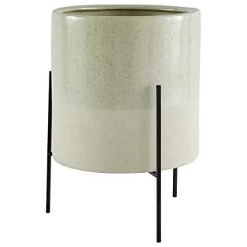 Amazon Brand – Rivet Mid-Century Ceramic Planter with Iron Stand, 17"H, Pale Green