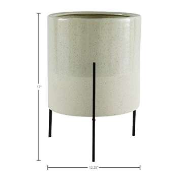 Amazon Brand – Rivet Mid-Century Ceramic Planter with Iron Stand, 17"H, Pale Green