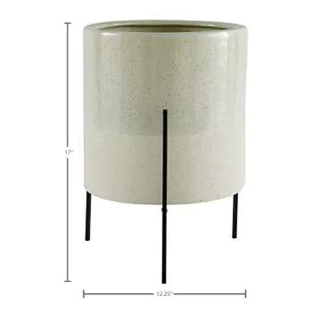 Amazon Brand – Rivet Mid-Century Ceramic Planter with Iron Stand, 17"H, Pale Green