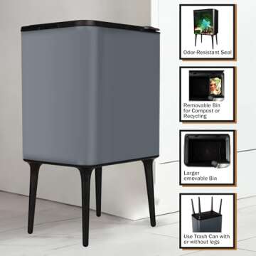 Home-Complete Trash Can - 8.7-Gallon Trash Can with Lid, Removable Legs, and 3L Recycling/Compost Bi...