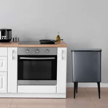 Home-Complete Trash Can - 8.7-Gallon Trash Can with Lid, Removable Legs, and 3L Recycling/Compost Bin - Odor-Resistant Kitchen Trash Cans (Gray)