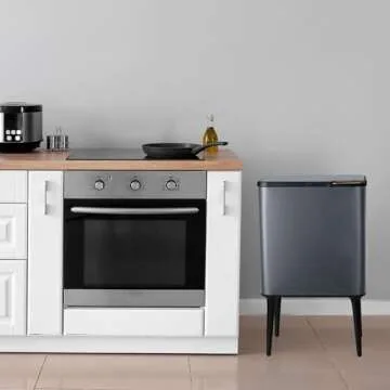 Home-Complete Trash Can - 8.7-Gallon Trash Can with Lid, Removable Legs, and 3L Recycling/Compost Bin - Odor-Resistant Kitchen Trash Cans (Gray)