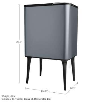 Home-Complete Trash Can - 8.7-Gallon Trash Can with Lid, Removable Legs, and 3L Recycling/Compost Bin - Odor-Resistant Kitchen Trash Cans (Gray)
