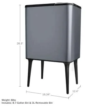 Home-Complete Trash Can - 8.7-Gallon Trash Can with Lid, Removable Legs, and 3L Recycling/Compost Bin - Odor-Resistant Kitchen Trash Cans (Gray)