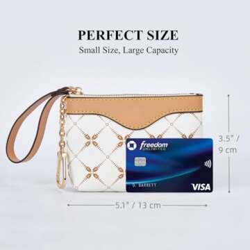 LARENNT Leather Coin Purse with Key Chain - Small Change Purse Keychain Card Holder Keychain Pouch Small Keychain Wallet for Women (White)