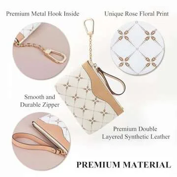 LARENNT Leather Coin Purse with Key Chain - Small Change Purse Keychain Card Holder Keychain Pouch Small Keychain Wallet for Women (White)