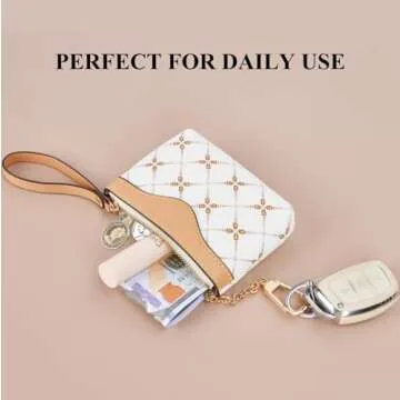 LARENNT Leather Coin Purse with Key Chain - Small Change Purse Keychain Card Holder Keychain Pouch Small Keychain Wallet for Women (White)