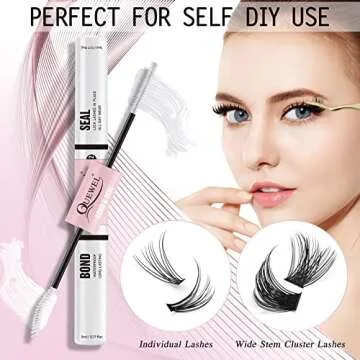 QUEWEL Eyelash Bond & Seal, Waterproof & Long-Lasting, White Double Tube Lashes Glue for DIY Eyelash Extensions at Home