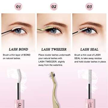 QUEWEL Eyelash Bond & Seal, Waterproof & Long-Lasting, White Double Tube Lashes Glue for DIY Eyelash Extensions at Home