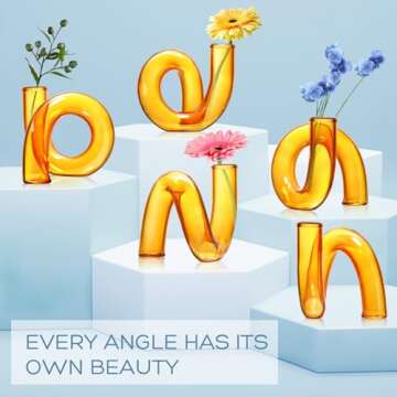 Cabilock Decorative Glass Vase Geometric French Flower Pot Abstract Floral Arrangement Vase Table Centerpiece for Dried Flowers Home Shop Weddings Orange