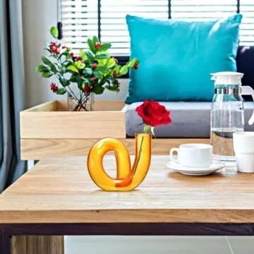 Cabilock Decorative Glass Vase Geometric French Flower Pot Abstract Floral Arrangement Vase Table Centerpiece for Dried Flowers Home Shop Weddings Orange