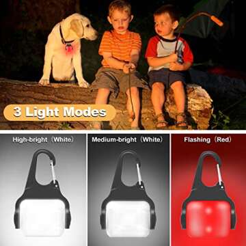 Dog Lights for Night Walking, Clip on USB-C Rechargeable Dog Collar Light, 3 Light Modes Dog Light, ...