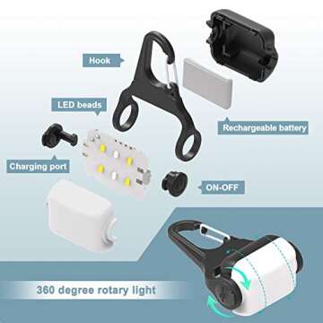 Dog Lights for Night Walking, Clip on USB-C Rechargeable Dog Collar Light, 3 Light Modes Dog Light, IP65 Waterproof Dog Night Light, LED Safety Light for Running, Camping, Climbing, Bike, 2 Pack