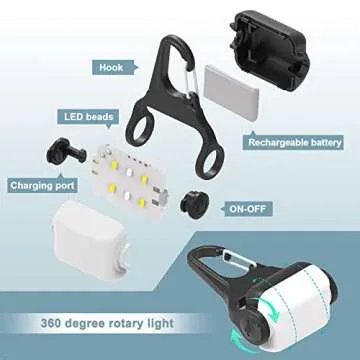 Dog Lights for Night Walking, Clip on USB-C Rechargeable Dog Collar Light, 3 Light Modes Dog Light, IP65 Waterproof Dog Night Light, LED Safety Light for Running, Camping, Climbing, Bike, 2 Pack