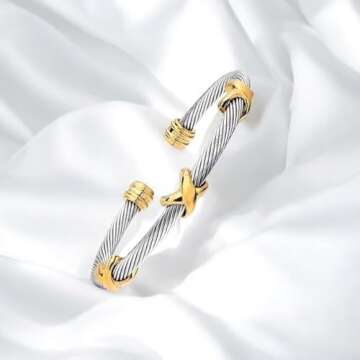 EGO VINA Multi Twisted Cable Wire Cross Bracelet For Women Men Classic Stainless Steel Fashion Stackable OPen Bangle Open Cuff Bangles Vintage Jewelry