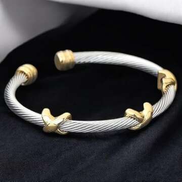 EGO VINA Multi Twisted Cable Wire Cross Bracelet For Women Men Classic Stainless Steel Fashion Stackable OPen Bangle Open Cuff Bangles Vintage Jewelry
