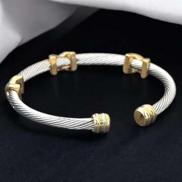 EGO VINA Multi Twisted Cable Wire Cross Bracelet For Women Men Classic Stainless Steel Fashion Stackable OPen Bangle Open Cuff Bangles Vintage Jewelry