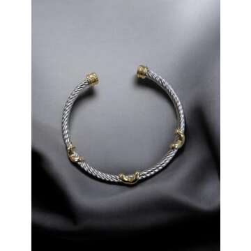 EGO VINA Multi Twisted Cable Wire Cross Bracelet For Women Men Classic Stainless Steel Fashion Stackable OPen Bangle Open Cuff Bangles Vintage Jewelry