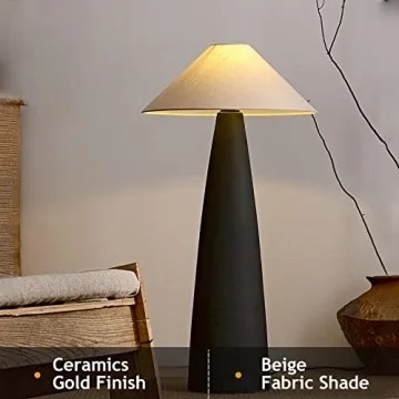 Rustic Farmhouse Floor Lamp Black Ceramic Mushroom Design