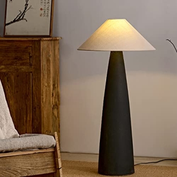 Rustic Farmhouse Floor Lamp Black Ceramic Mushroom Design