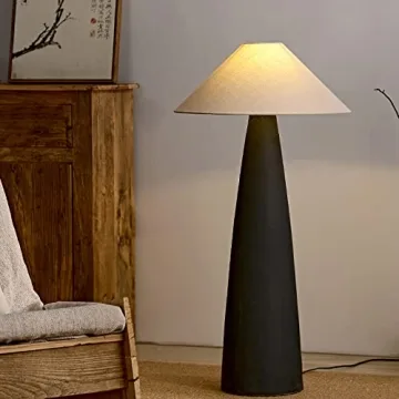 Rustic Farmhouse Floor Lamp Black Ceramic Mushroom Design