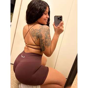 FRESOUGHT Sports Bra Women Backless Round Neck Bras Sexy Gym Workout Clothes Brown S