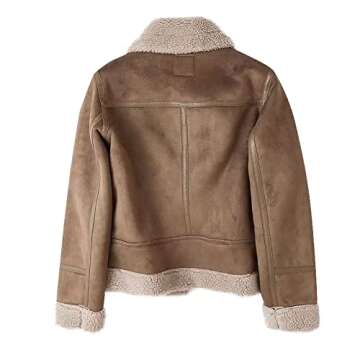 Abrigos De Mujer Invierno En Oferta,Leather Jacket Women,Brown Suede Jacket Faux Fur Teddy Biker Jacket Oversized Shearling Sherpa Lined Coats Chaqueta De Cuero Para Mujer Bomber Jacket(Coffee,XL)