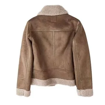 Abrigos De Mujer Invierno En Oferta,Leather Jacket Women,Brown Suede Jacket Faux Fur Teddy Biker Jacket Oversized Shearling Sherpa Lined Coats Chaqueta De Cuero Para Mujer Bomber Jacket(Coffee,XL)