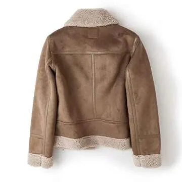 Abrigos De Mujer Invierno En Oferta,Leather Jacket Women,Brown Suede Jacket Faux Fur Teddy Biker Jacket Oversized Shearling Sherpa Lined Coats Chaqueta De Cuero Para Mujer Bomber Jacket(Coffee,XL)