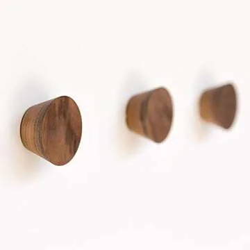 2Pcs Natural Wooden Coat Hooks, Wall Mounted Single Cone Wall Hook Rack, Decorative Craft Clothes Hooks (Black Walnut)