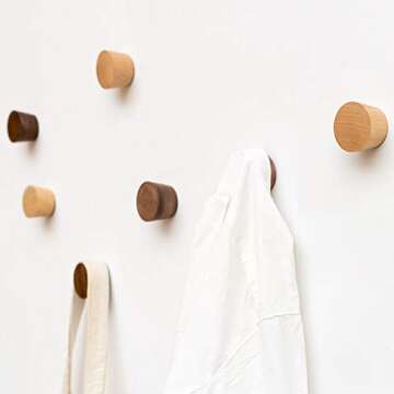 2Pcs Natural Wooden Coat Hooks, Wall Mounted Single Cone Wall Hook Rack, Decorative Craft Clothes Hooks (Black Walnut)