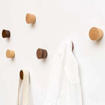 2Pcs Natural Wooden Coat Hooks, Wall Mounted Single Cone Wall Hook Rack, Decorative Craft Clothes Hooks (Black Walnut)