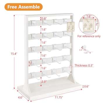 Ikee Design 5 Tiers Free Assemble Wooden Jewelry Display Rack with 20 Removable Metal Hooks,Earring ...