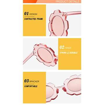 JieJieko Kids Round Flower Sunglasses Girl flower Shaped Sunglasses Cute Kids Eyewear for Pool Beach Outdoor Age 2-10 Years (White)