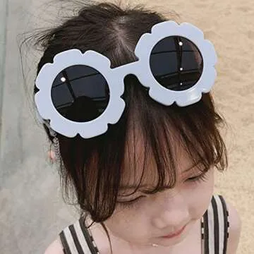 JieJieko Kids Round Flower Sunglasses Girl flower Shaped Sunglasses Cute Kids Eyewear for Pool Beach Outdoor Age 2-10 Years (White)