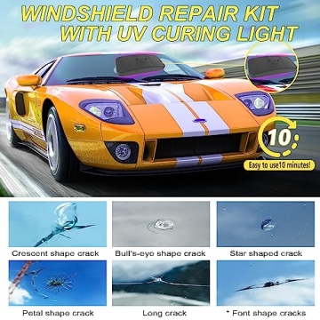 Windshield Repair Kit with UV Light & 4 Fluids