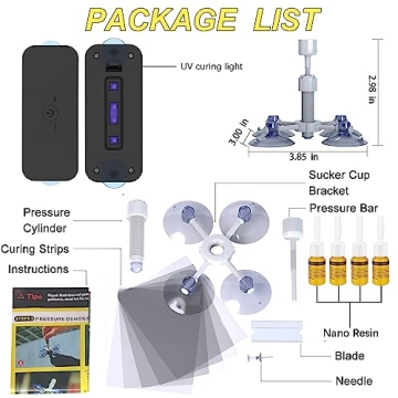 Windshield Repair Kit with UV Light & 4 Fluids