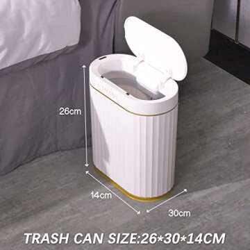 EMANE Motion Sensor Smart Garbage Bin with No Show Trash Bag Design - Durable & Waterproof Smart Trash Can for Bathroom - Slim Bathroom Trash Cans with Lids Fit Anywhere - Quiet Motion Trash Can