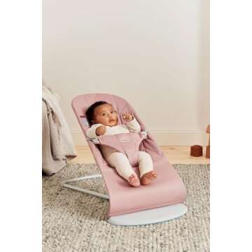 BabyBjörn Bouncer Bliss, Dusty Pink, Woven, Petal Quilt | 2-in-1 Adjustable Baby Bouncer Seat and T...