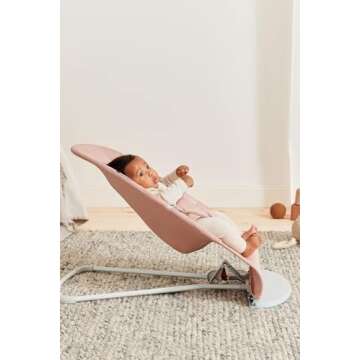 BabyBjörn Bouncer Bliss, Dusty Pink, Woven, Petal Quilt | 2-in-1 Adjustable Baby Bouncer Seat and Toddler Chair, Newborn to Toddler (8-29 lbs), 4 Positions, Lightweight & Portable