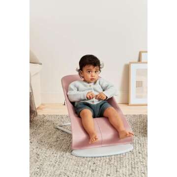 BabyBjörn Bouncer Bliss, Dusty Pink, Woven, Petal Quilt | 2-in-1 Adjustable Baby Bouncer Seat and Toddler Chair, Newborn to Toddler (8-29 lbs), 4 Positions, Lightweight & Portable